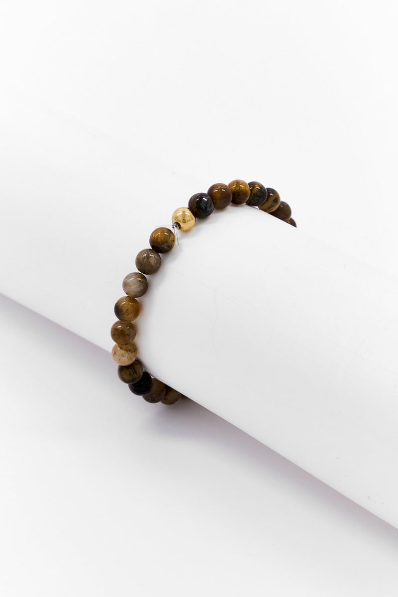 Steeltime Men Tiger Eye And Beaded Bracelet, Brown - Image 2